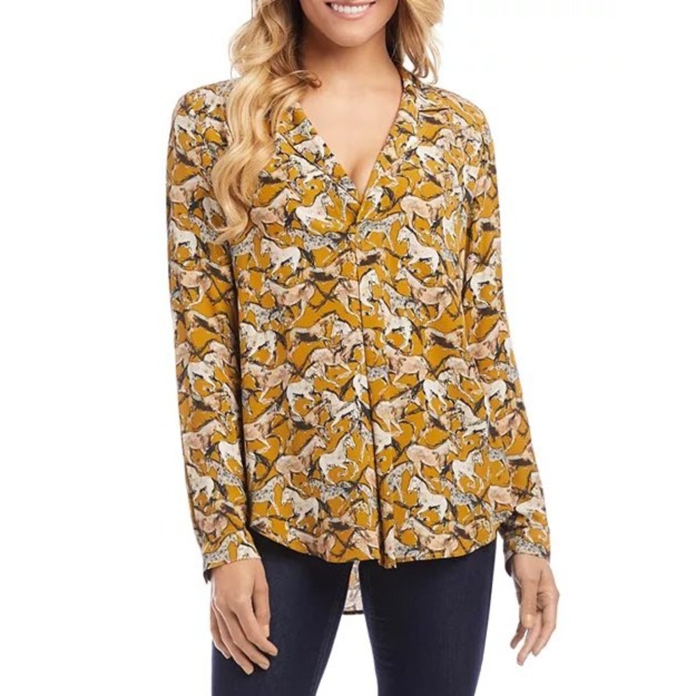 Karen Kane Wild Horse Print Popover Top Blouse Sz M
